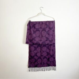 Coach Purple Wool Silk Blend Scarf Signature C